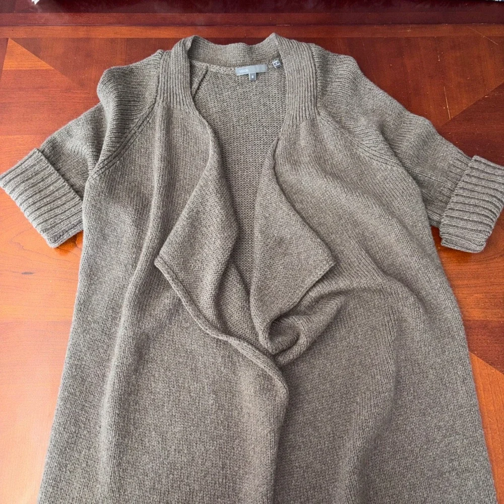 Vince | Taupe Brown | Wool‎ Blend | Open Front Drape Cardigan | Short Sleeve | M